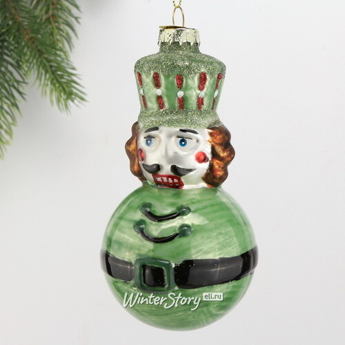Стеклянная елочная игрушка Щелкунчик - Garde Royal в зеленом 12 см, подвеска Kaemingk