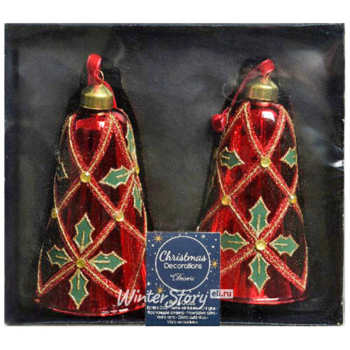 Стеклянная елочная игрушка Колокольчик Настроение Рождества 11 см красный, 2 шт, подвеска Kaemingk