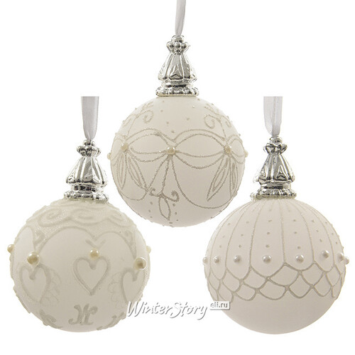 Набор стеклянных шаров "БЛЕСК", 8 см, 12 шт, белый, стекло, подвеска Kaemingk