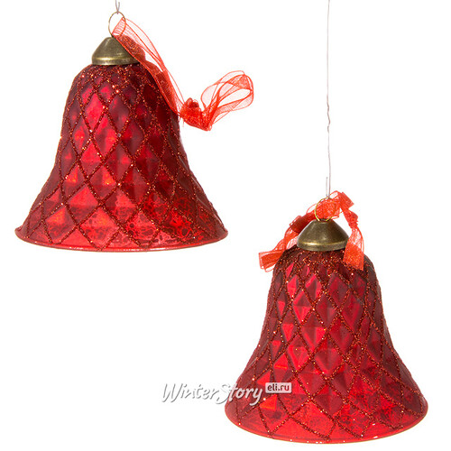 Набор колокольчиков Грани красоты, 8 см, 2 шт, красный, стекло, подвеска Kaemingk