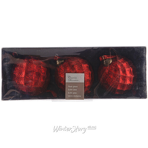 Набор винтажных елочных шаров Грани Красоты 8 см красные, 3 шт, стекло Kaemingk