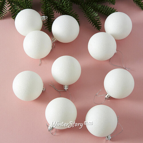 Набор пластиковых шаров Liberty 6 см, 10 шт, белый с блестками Winter Deco
