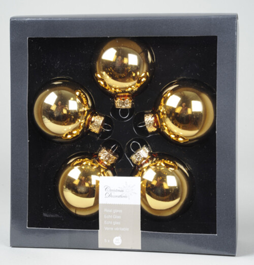 Набор стеклянных шаров 6 см, 5 шт, золотой глянцевый Kaemingk