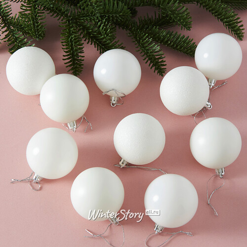 Набор пластиковых шаров Liberty Twist 6 см, 10 шт, белый Winter Deco
