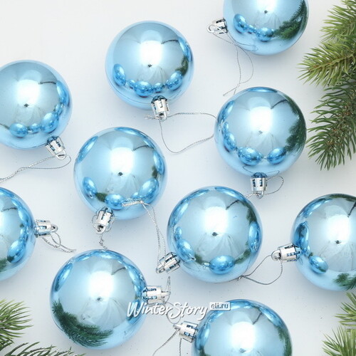 Набор пластиковых шаров Liberty 6 см, 10 шт, голубой глянцевый Winter Deco