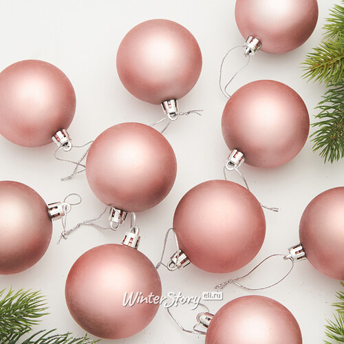 Набор пластиковых шаров Liberty 6 см, 10 шт, розовый матовый Winter Deco