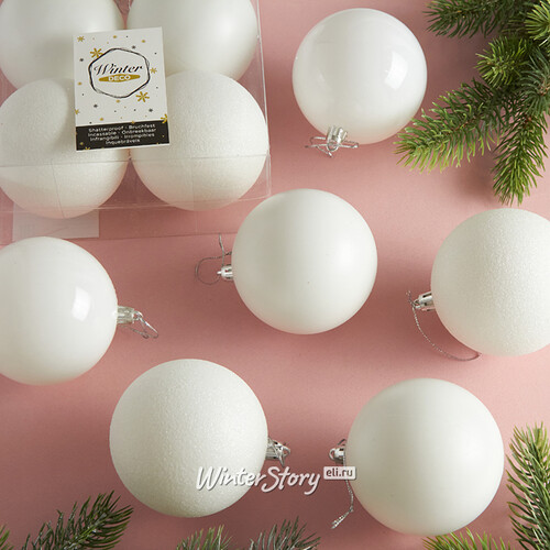Набор пластиковых шаров Liberty Twist 8 см, 6 шт, белый Winter Deco