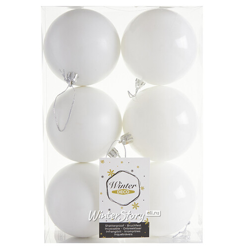 Набор пластиковых шаров Liberty 8 см, 6 шт, белый mix Winter Deco