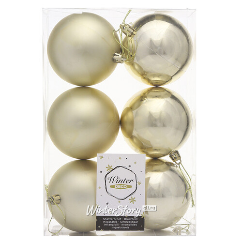 Набор пластиковых шаров Liberty 8 см, 6 шт, светло-золотой mix Winter Deco