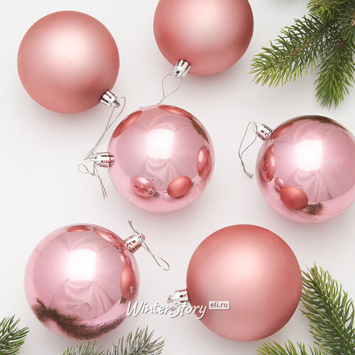 Набор пластиковых шаров Liberty 8 см, 6 шт, розовый mix Winter Deco