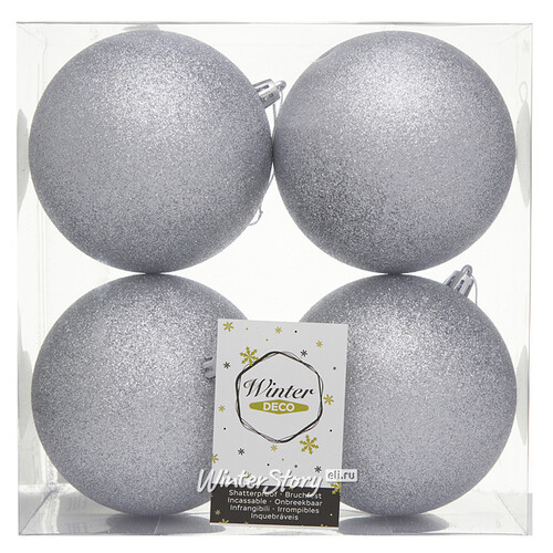 Набор пластиковых шаров Liberty 10 см, 4 шт, серебряный с блестками Winter Deco