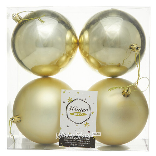 Набор пластиковых шаров Liberty 10 см, 4 шт, светло-золотой mix Winter Deco