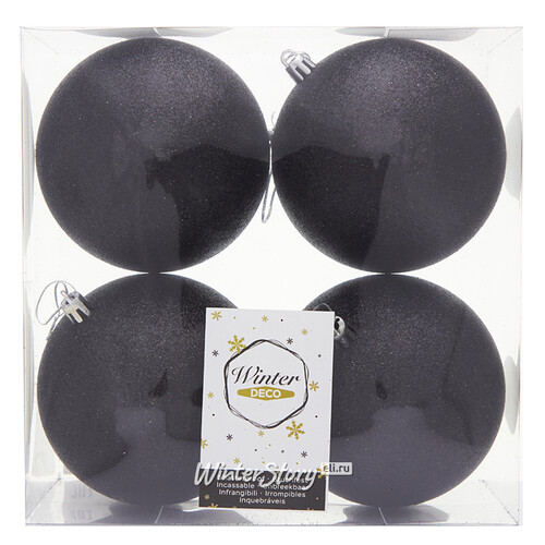 Набор пластиковых шаров Liberty 10 см, 4 шт, черный с блестками Winter Deco
