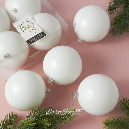 Набор пластиковых шаров Liberty 10 см, 4 шт, белый матовый Winter Deco