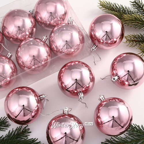 Набор пластиковых шаров Liberty 8 см, 6 шт, светло-розовый глянцевый Winter Deco