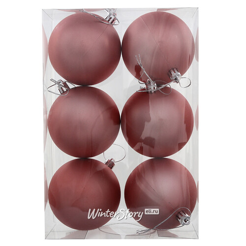 Набор пластиковых шаров Liberty 8 см, 6 шт, светло-розовый матовый Winter Deco