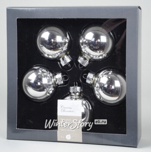 Набор стеклянных шаров, серебро глянец, 6 см, 5 шт, уцененный Kaemingk