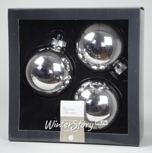 Набор стеклянных шаров 8 см, 3 шт, серебро глянец Kaemingk