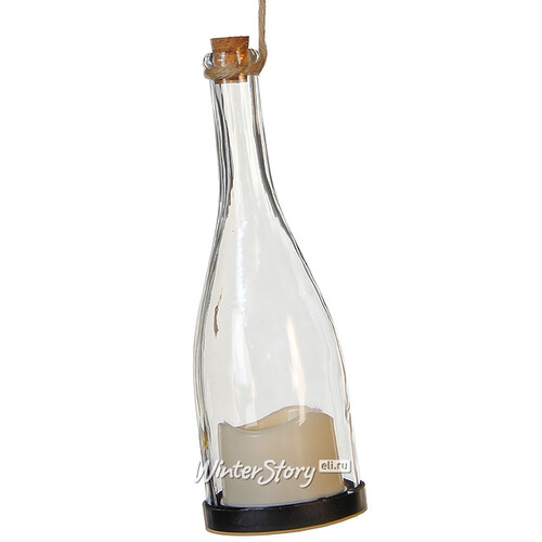Фонарь Бутылка с сюрпризом со светодиодной свечой, 30*9.5 см, прозрачная, батарейка Edelman