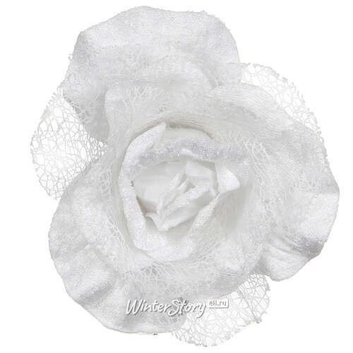 Роза Ажурные Кружева 14*15 см белая, клипса Edelman