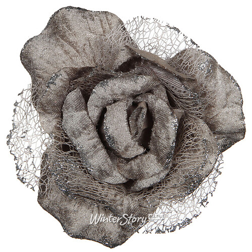 Роза Ажурные Кружева 14*15 см черненое серебро, клипса Edelman