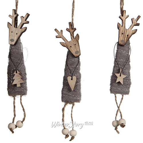 Деревянная елочная игрушка Олень Кантри Длинноножка 16 см серый, подвеска Edelman