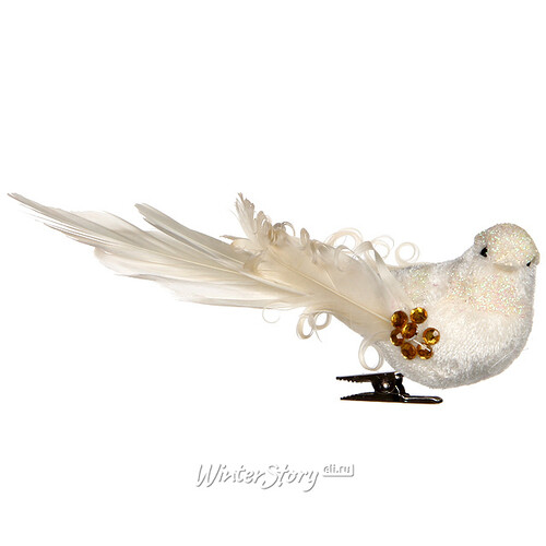 Елочное украшение Дивная Пташка 15 см белая, клипса Edelman