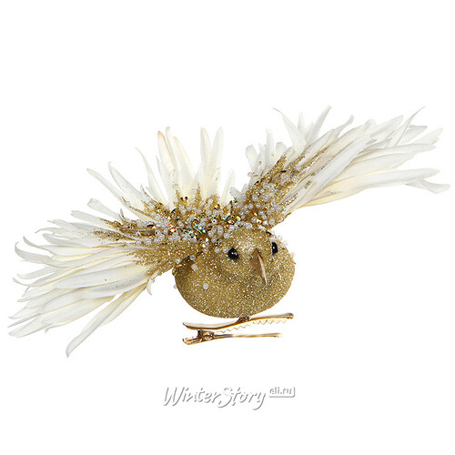 Елочная игрушка Жар Птица 18 см бело-золотая, клипса Katherine’s Collection