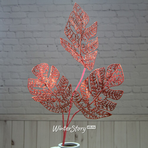 Искусственный лист Ажурная Монстера 78 см, красная Hogewoning