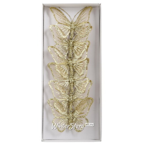 Декоративное украшение Бабочка Farfalle D'aria 9 см, 6 шт, золотая, клипса Edelman