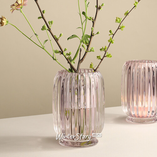 Стеклянная ваза Rozemari 12 см пудрово-розовая EDG