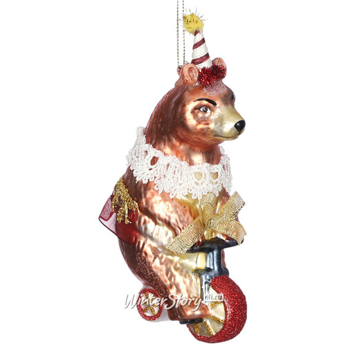 Стеклянная елочная игрушка Мишка Гораций на велосипеде - Цирк Шапито 15 см, подвеска Edelman