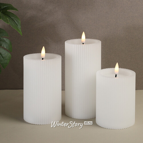 Набор светодиодных свечей Ondule White 10-15 см, 3 шт, с имитацией пламени, на батарейках Edelman