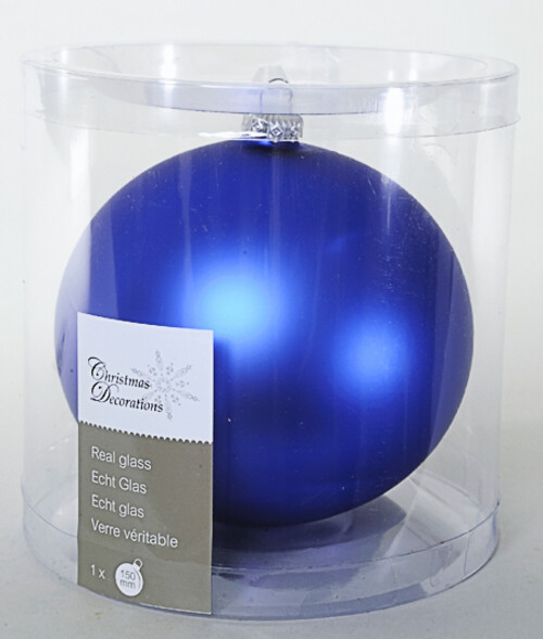 Стеклянный матовый елочный шар Royal Classic 15 см синий Kaemingk