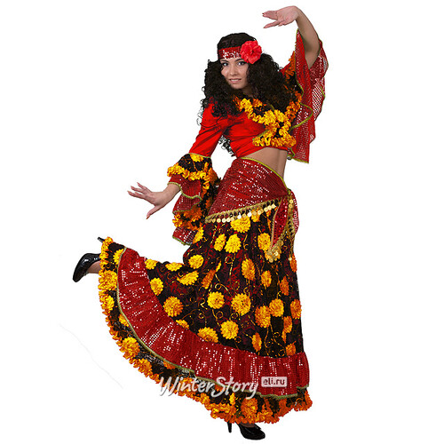 Карнавальный костюм для взрослых Цыганка, красный с желтым, 48 размер Батик