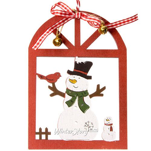 Подвесное украшение Снеговик в окошке 21*10 см красный Hogewoning