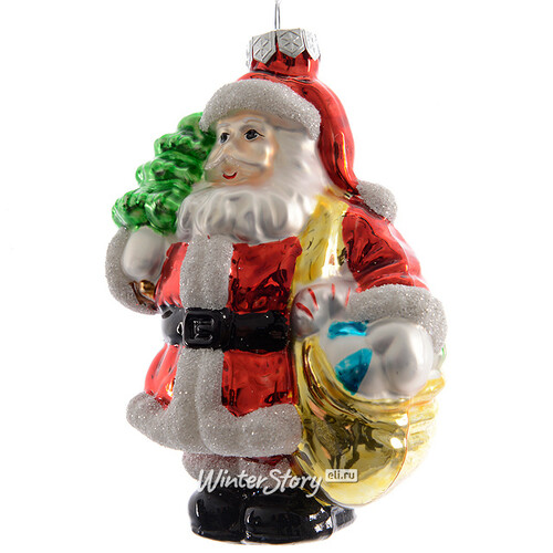 Елочная игрушка Санта с елочкой 13 см, стекло, подвеска Kaemingk