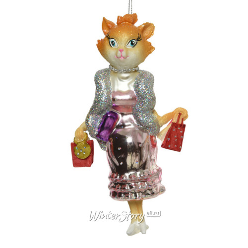 Стеклянная елочная игрушка Мадам Китти в розовом 17 см, подвеска Kaemingk