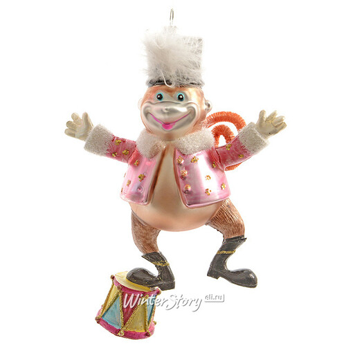 Елочная игрушка Цирковая Обезьянка 12*6*17 см розовая, стекло, подвеска Kaemingk
