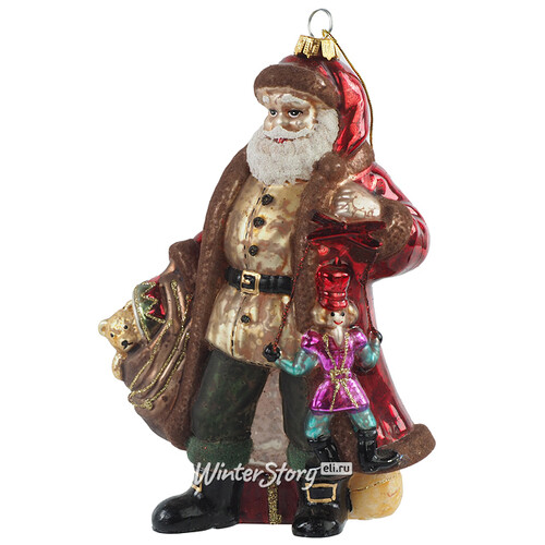 Стеклянная елочная игрушка Санта с щелкунчиком - Retro Classic 19 см, подвеска Winter Deco