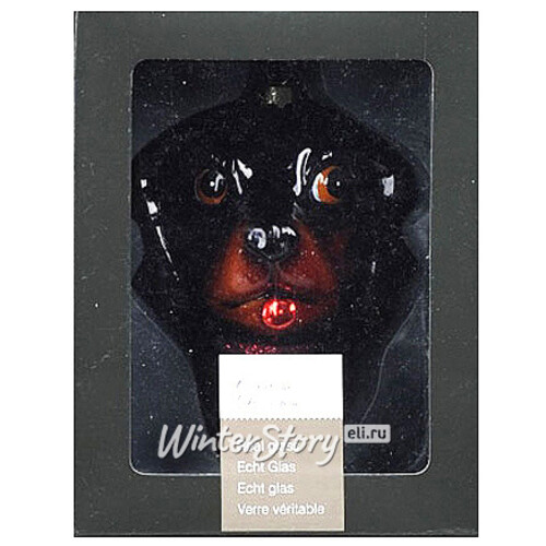 Елочная игрушка Собачка - Ротвейлер Черный 9 см, стекло, подвеска Kaemingk