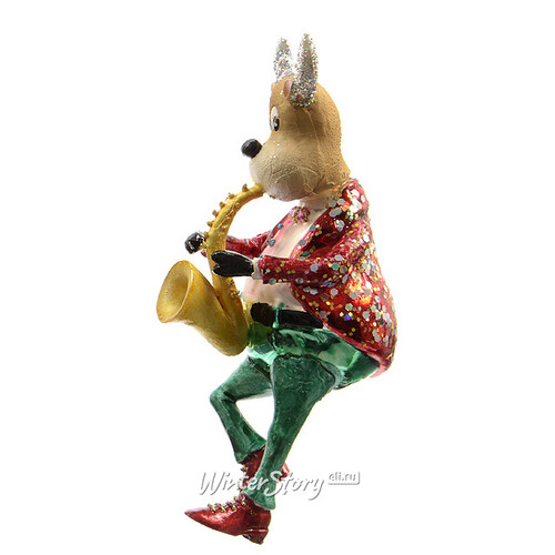 Елочная игрушка Веселый Лось Музыкант с Трубой 17 см, стекло, подвеска Kaemingk