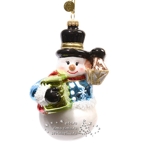 Елочная игрушка "Снеговик в цилиндре", 16 см, стекло, подвеска Kaemingk