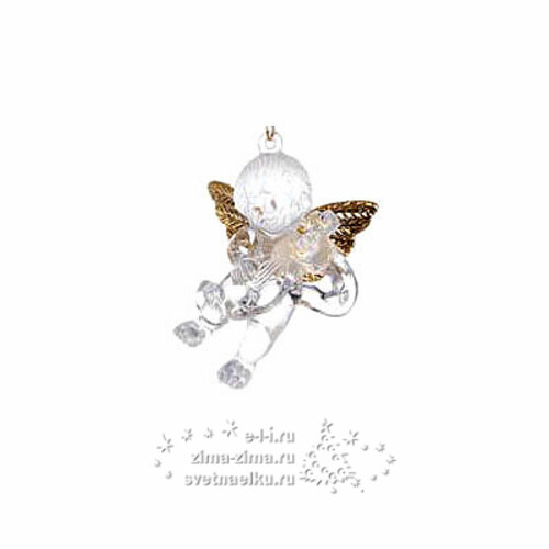 Елочная игрушка "Ангел с резными крылышками", 5 см, прозрачно-золотой, подвеска Царь Елка