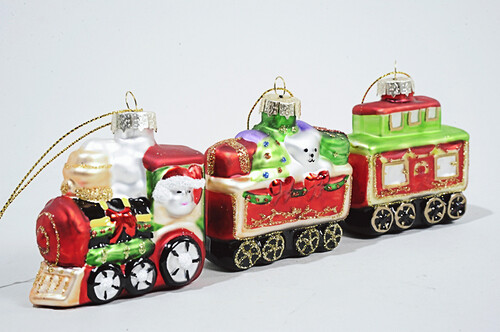 Набор стеклянных елочных игрушек Поезд 7 см 3 шт,подвеска Kaemingk