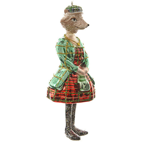 Елочная игрушка "Лиса в английской шотландке", 15 см, стекло, подвеска Kaemingk