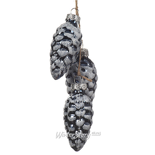 Стеклянная елочная игрушка гроздь Еловые Шишки 14 см синий бархат, подвеска Kaemingk