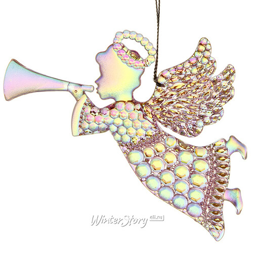 Елочная игрушка Ангел Летящий 10 см розово-прозрачный, подвеска Царь Елка