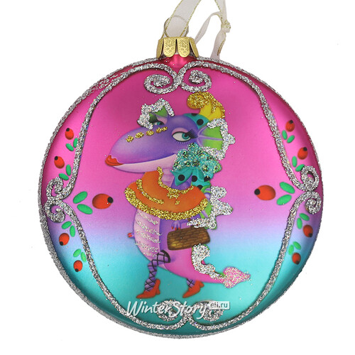 Елочная игрушка медальон Дракоша: Модница 11 см, стекло, подвеска Holiday Classics