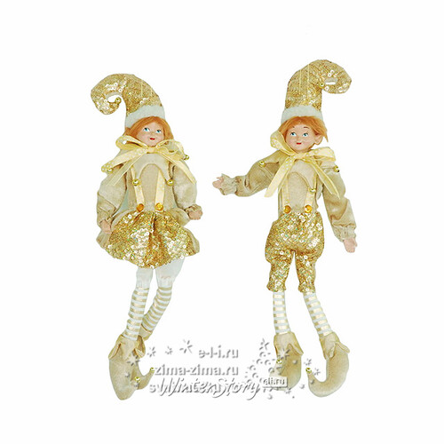 Елочное украшение Новогодняя Куколка-Девочка в золотом костюме 38 см, подвеска Царь Елка
